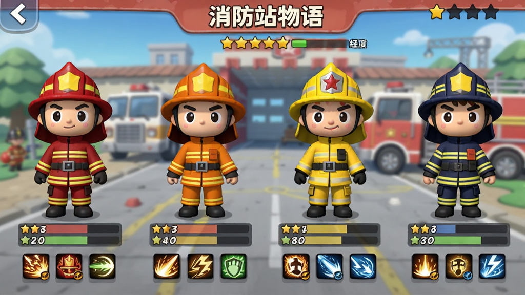��ͨ����Ա��ɫչʾ���棬��������վ����������ͬ���͵Ŀ�ͨ����Ա���ֱ��ź�ɫ����ɫ����ɫ������ɫ��������ÿ�������·���������ֵ���ͼ���ͼ�꣬����������վѵ���������沼��Ϊ�����ɫչʾ���У����Ϊ������Ϸ��ɫѡ����棬ϸ�ڰ�������ͷ���ġ�����վ������⡢�Ǽ�������ʶ������ֵ�����������ʸ��壬ɫ�ʷḻ���ɾ��޶���Ԫ��