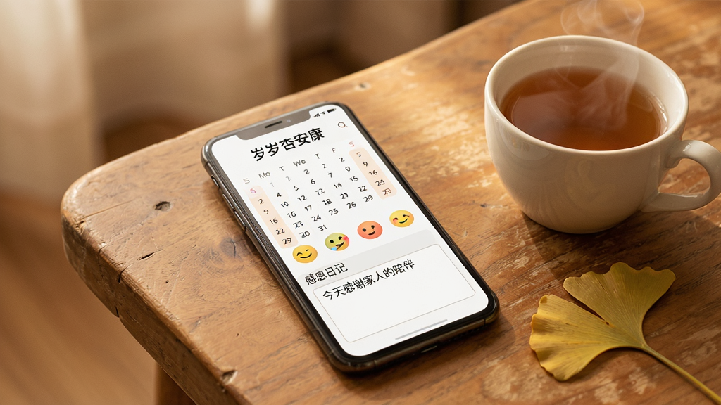 һ���ֻ�ƽ����ľ�������ϣ���Ļ��ʾ�������Ӱ������������¼���棬ҳ������������ͼ���������ͼ�꣬�·��иж��ռǵ�����򣬿���д�š������л���˵���顱���ֻ��Ա���һ���Ȳ��һƬ����Ҷ��������ů��͡��������������ܰ���Ű����ʣ������������ɾ��޶���Ԫ�ء�