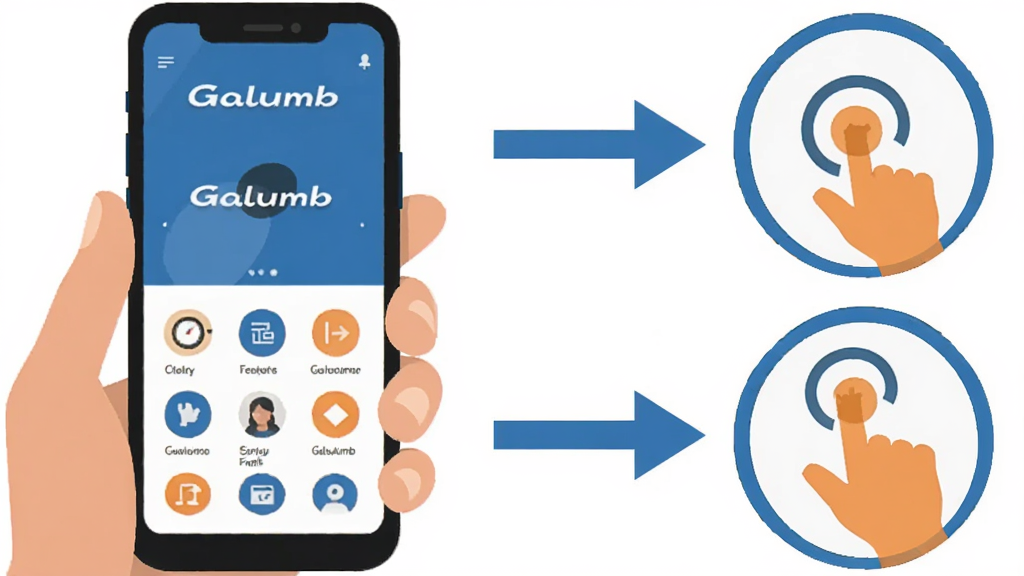 һ�ź���ͼ��Ӧ�ò���ʾ��ͼ�������һֻ�������ֻ�����Ļ��ʾ Galumb �ļ�������棬�Ҳ��ü�ͷ��Բ�α�ע�������������������������Ϊ���ף����Ϊ��ƽ����ѧ�廭����ɫ�����׳�Ϊ��������ɾ����࣬�޶���Ԫ��