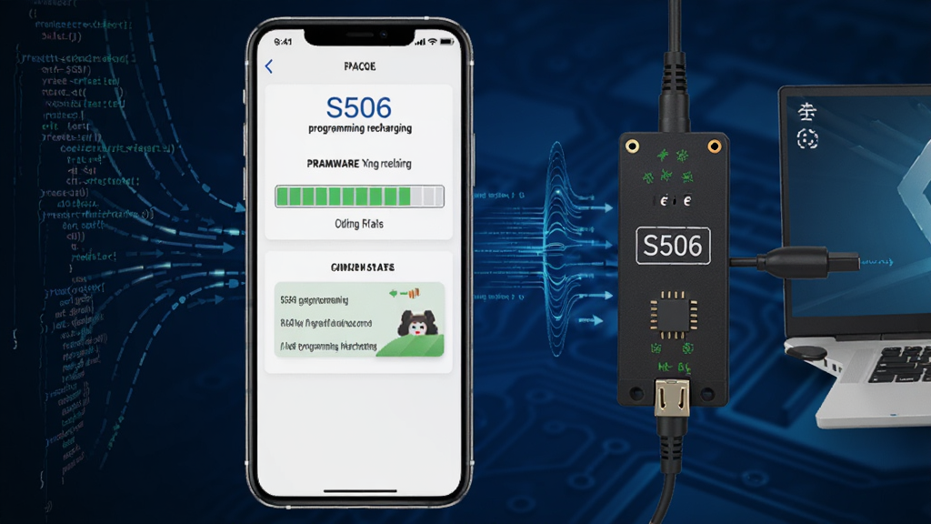 һ��չʾS506 programming recharging���д����̵Ľ���ͼ���������ֻ���Ļ��ʾ�̼�д���������У��״̬���Ա���S506�豸���������ʾ�⣬����Ϊ����ɫ�Ƽ��з�񣬰��������������ݴ������������־��У�ϸ�����������ʸ��壬�޶���Ԫ��