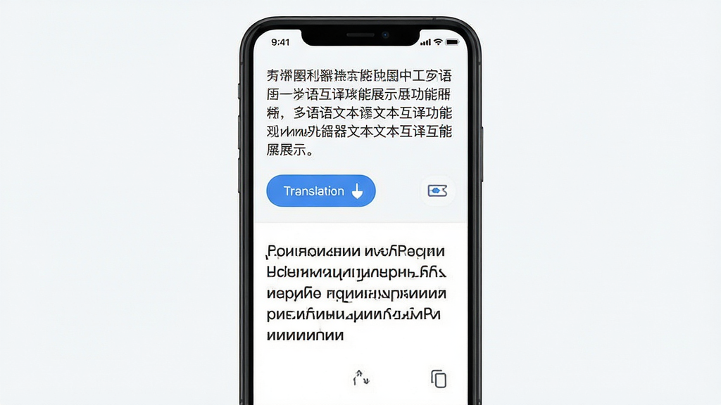 翻译器多语种文本互译功能展示图,主体为一部手机屏幕显示中文与俄语对照翻译结果,布局采用上下分栏,上方为中文段落,下方为俄文译文,排版整齐清晰,风格为现代扁平化UI,细节包括翻译按钮、语言切换图标、复制图标,画质高清,画面干净,无多余元素