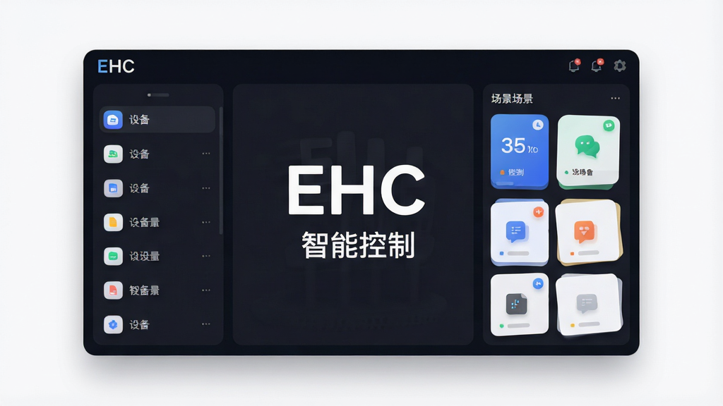 һ��չʾEHC�����������ͼƬ�����������Ǽ��������豸������壬������豸�б����Ҳ��ǳ�����Ƭ�����岼���������Ű���������Ϊ�ִ��Ƽ��б�ƽ����ƣ�ϸ�ڰ���Բ��ͼ�ꡢ�����Ӱ����ɫģʽ���������ʸɾ��������޶���Ԫ�أ�ͼƬ����ʾ���֡�EHC���͡����ܿ��ơ�
