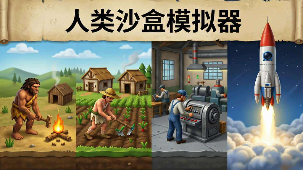 һ��չʾ����ɳ��ģ����������Ϊ�������ݽ��Ļ��棬�����з�Ϊ�ĸ��׶Σ�������������ԭʼ����ľȡ��ũ����������֡������ڹ��������������Ա���ϻ����ÿ���׶ζ�����Ӧ�������ɫ�ͽ��������涥���С�����ɳ��ģ�����������֣�������Ϊ��ʷ����ʽ�Ű棬ϸ�ڷḻ�������������ɾ��޶���Ԫ��