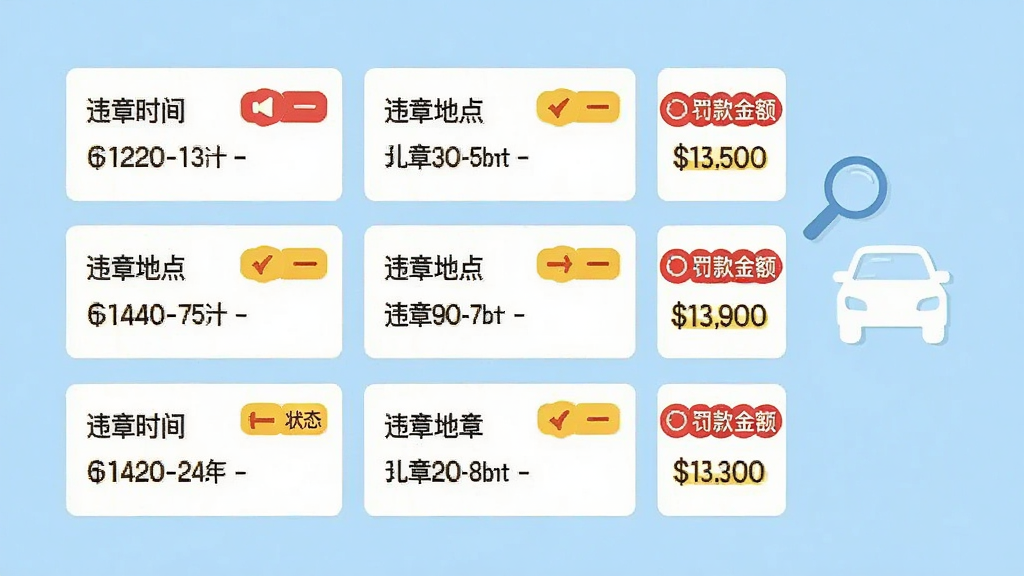 ����չʾһ������ĳ�����ͨΥ�������б����棬����Ϊǳ��ɫ���б��Կ�Ƭ��ʽ���У�ÿ�ſ�Ƭ��д��