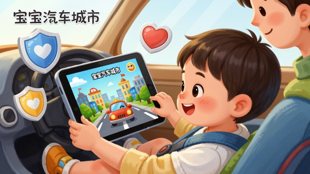 һ��չʾ�����������а�ȫ��ͯ�����Ĳ廭��������һ��С�����ڼҳ�����¿��ĵ���ƽ����ԣ���Ļ����ʾ�����������е���Ϸ���棬��Χ�ж��ƺͰ���Ԫ��������ȫ��������������ܰ���������ּ�࣬�����д������֡������������С������������ɾ����޶���Ԫ�ء�