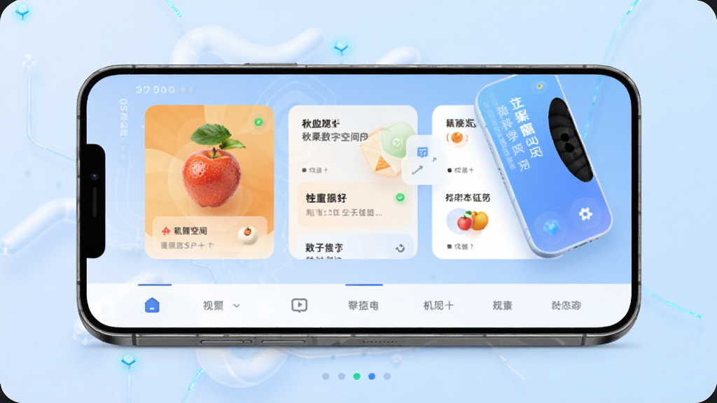 ������ֿռ�APP��ҳ���ֿռ���ڽ��棬�ֻ���Ļչʾ���ܿ�Ƭ�͵�����������Ϊǳ��ɫ�Ƽ��н��䣬������ִ������������ɾ�