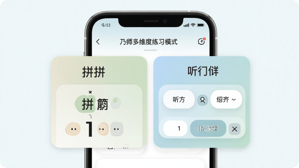 ��ʦ��ά����ϰģʽ���棬�ֻ���Ļ����ʾ����ƴд������ѡ��������ϰģ�飬���濨Ƭʽ���֣���ɫ��ͣ������ˬ��ϸ�ڷḻ�����ʸɾ����޶���Ԫ��