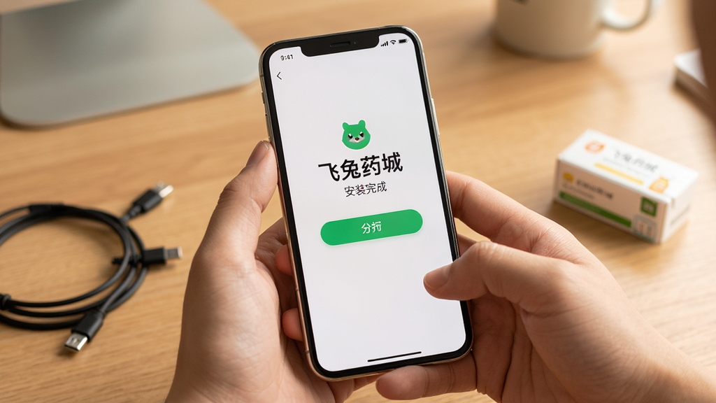 ������һ˫�����������ֻ����ֻ���Ļ����ʾ����ҩ��APP�İ�װ��ɽ��棬��Ļ������һ����ɫ�Ĵ򿪰�ť������Ϊ������д��������ģ�������棻�Ű��ࣻ���Ϊдʵ����磬��ɫΪůɫ����ϸ�����ֻ���Ե����΢���⣬��Χ�������ߺ�Сҩ�У����ʸ��壬����ɾ����޶���Ԫ�ء�
