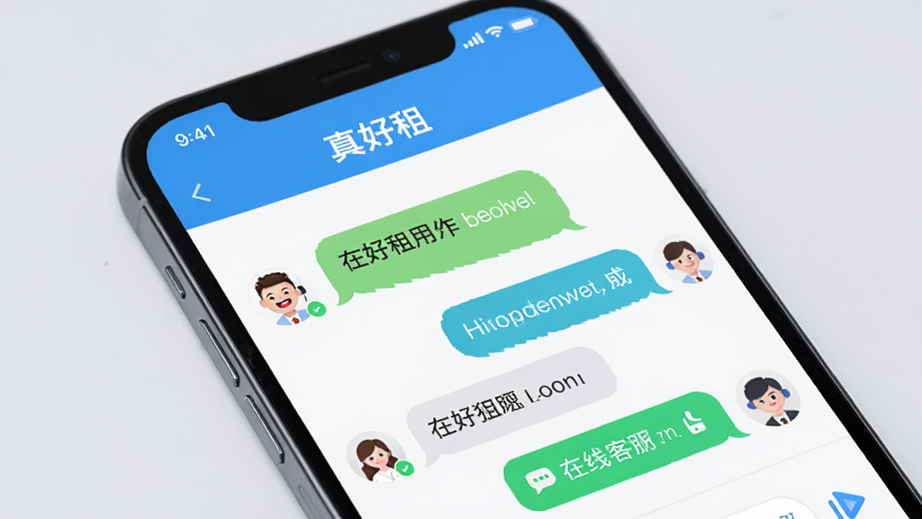 һ���ֻ�չʾ��������߿ͷ�������棬��Ļ���жԻ����ݺͿͷ�ͷ�񣬱�������͵�ǳ��ɫ����������Ѻã���Ļ�Ϸ���ʾ������⡱Ӧ�����ƣ����ʸ��壬�����������޶���װ��