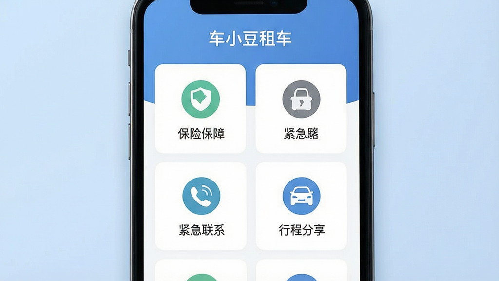 һ��չʾ��С���⳵��ȫ���Ͻ����ͼƬ���������ֻ���Ļ��ʾ�ų�С���⳵APP�İ�ȫ����ҳ�棬ҳ�����С����ձ��ϡ���������ϵ�����г̷������ȹ���ͼ�꣬��Ļ�Ϸ��С���С���⳵�����֣���������͵���ɫ��������Ϊ����״���У�������ؿɿ���ϸ����ͼ����Ƽ�࣬����˵�����������ʸ��壬�ɾ����޶���Ԫ��