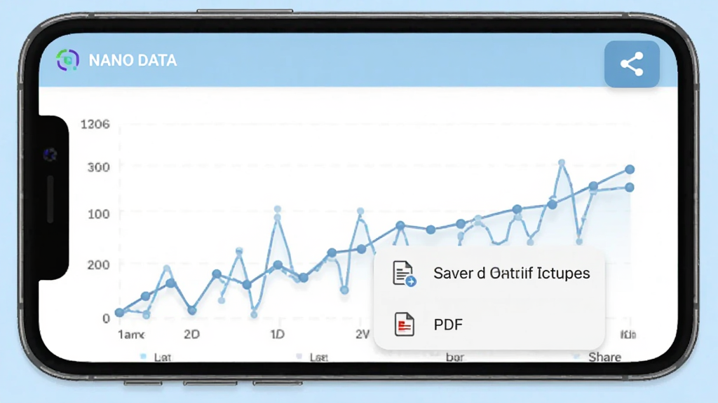 һ��չʾ NANO DATA ���ֻ��ϵ���ͼ���Ĳ�����ͼ���������ֻ���Ļ��ʾһ������ͼ�����Ͻ��з�����ť���·���������ΪͼƬ��PDF��ѡ��˵�����Ļ�����С�NANO DATA������������Ϊǳ��ɫ�������ˬ������ɾ������廭��