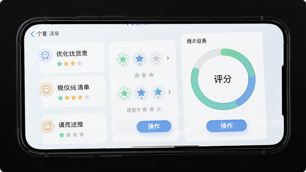 ��������������ع��Ż����棬�ֻ���Ļչʾ�Ż������嵥�����ֻ�ͼ������Ϊ��Ƭʽ��Ϣ�������Ϊ����ǳɫ��ƽ�磬ϸ�ڰ���������Ŀ������ͼ���������ť�������������ɾ����޶���Ԫ��