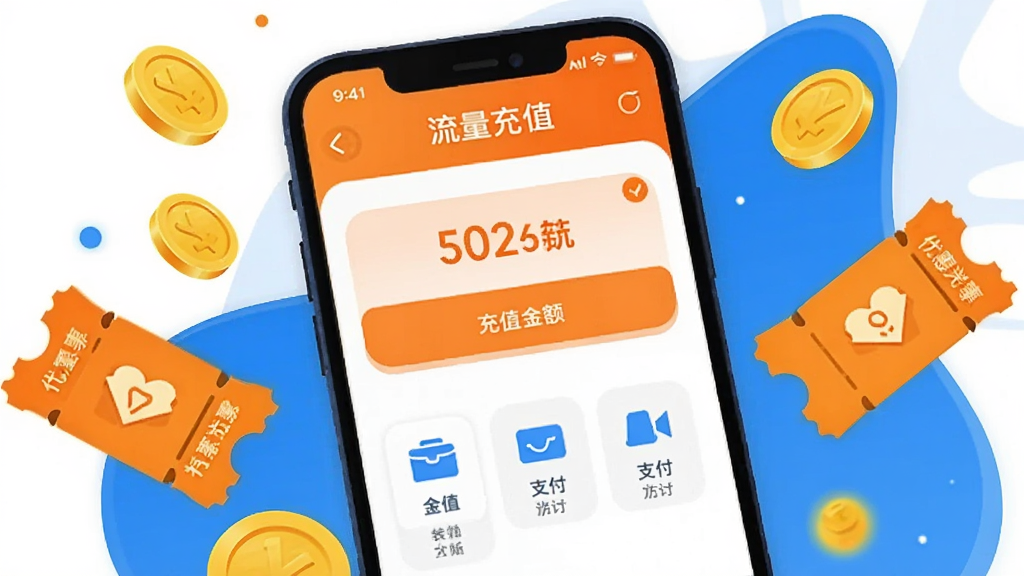 һ��չʾ������App��ֵҳ��Ĳ廭���������ֻ���Ļ��ʾ�ų�ֵ���ѡ���֧����ʽͼ�꣬��Χ�н�Һ��Ż�ȯԪ��Ư�������������죬��ɫ�Գ�ɫ����ɫΪ�������ʸɾ����޶���Ԫ�ء�
