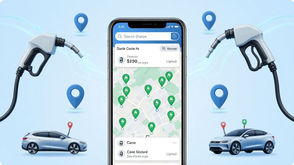 ���׮App������չʾͼ�������������һ�������ֻ����ֻ���Ļ����ʾ���׮��ͼ�ֲ����棬��ͼ���ж����ɫ���վ��ǵ㣬��Ļ�Ϸ���ʾ�������͸������վ�б�������Ϊǳ��ɫ���䣬��Χ���Ƴ��ǹ���綯��������λͼ���Ԫ�أ����������ִ��Ƽ��У��ɾ���ˬ�����廭�ʣ��޶���Ԫ��