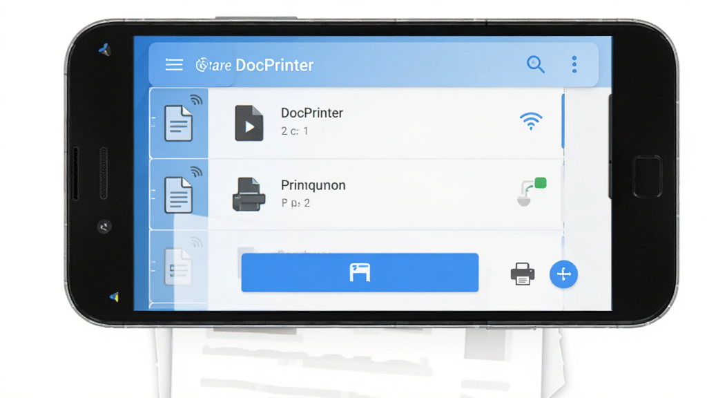 DocPrinter ����������չʾ������Ϊһ����׿�ֻ���Ļ����Ļ����ʾ DocPrinter Ӧ�ý��棬��������ĵ��б�����ӡ��ť�ʹ�ӡ������״̬ͼ�꣬����Ϊ���й�ͼ���ֻ��·��е����Ĵ�ӡֽ��Ԫ�ص�׺���Ű������������Ϊ�ִ��Ƽ���ƽ����ƣ�ϸ�ڰ��������ϵ��ļ�ͼ�ꡢ�����źű�ʶ����ɫ��ɫ����ť�����ʸ��壬����ɾ����޶���Ԫ�ء�