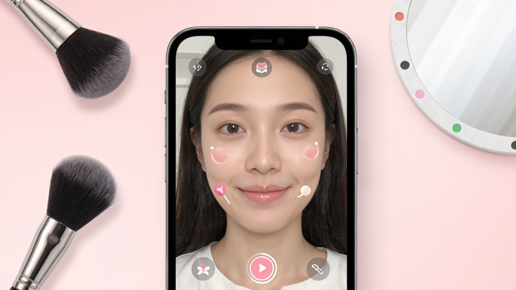 һ��չʾ����YFace����Ӧ����������ֻ�����ͼ�������������ֻ���Ļ��ʾ����YFace���ӵ�ʵʱ�����棬��Ļ�ڳ��������沿���պ������Ч�����ֻ���Χ���ü�Լ�Ļ�ױˢ�뾵��Ԫ�أ�����Ϊ����ɫ���䣬�������������죬ϸ�ڸɾ������ʸ��壬�޶���Ԫ�ء�