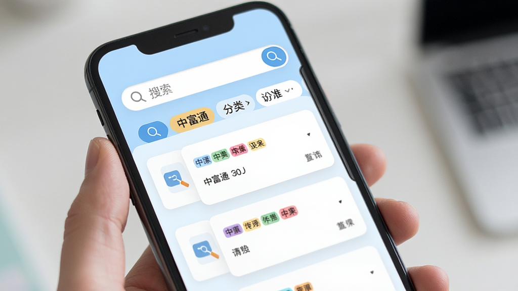 �и�ͨҵ���ѯҳ�棬�ֻ���Ļչʾ�����������ɸѡ��ǩ���·�Ϊ��ѯ�����Ƭ�б�������Ϊ��ɫ��ǳ�����䣬����Ϊ�������������·���Ƭ����������¼�Լ��ϸ�ڰ����Ŵ�ͼ�����ɫ�����ǩ�����������ɾ��޶���Ԫ��