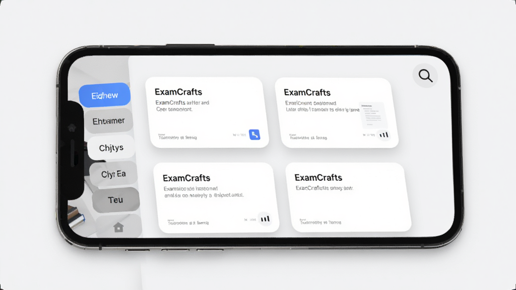 ExamCrafts�Ծ��鵵���ܽ��棬�ֻ���Ļ��ʾ����Ծ���Ƭ����Ŀ�������У�����б�ǩɸѡ�����Ҳ�������ͼ�꣬����Ϊ��ɫ��ǳ�Ҵ��䣬��񼫼�����ϸ�ڰ�����ƬԲ������Ӱ����������������ɾ����޶���Ԫ��