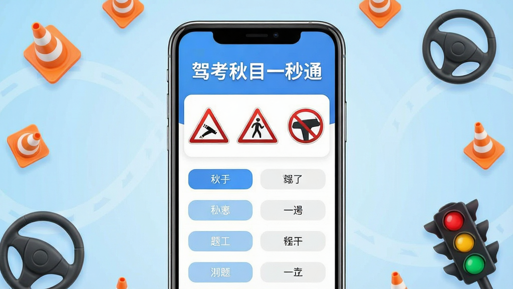 һ��չʾ�ֻ���Ļ�ڼݿ���Ŀһ��ͨӦ�ý����ͼƬ�������������ֻ���ֱ���ã���Ļ����ʾ��Ŀһ�����ϰҳ�棬��������Ŀ���������ơ��ݿ���Ŀһ��ͨ���������·������Ž�ͨ��־ͼ����ѡ����ѡ�����Ϊ���ǳ��ɫ���䣬��Χɢ����΢С�Ľ�ͨ׶�������̡����̵Ƶ�Ԫ����Ϊ��׺�������������죬���־��жԳƣ�ϸ�����������ʸɾ����޶���Ԫ�أ��ʺ���Ϊ����������ͼ
