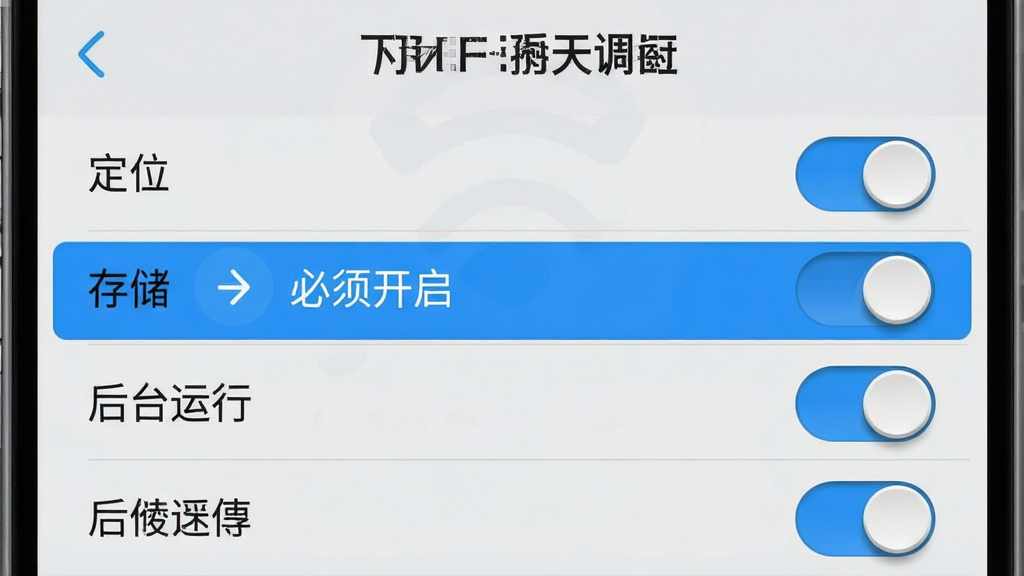 һ���ֻ����ý����ʾ��ͼ����������ʾ������WiFi����������Ӧ��Ȩ�޹���ҳ�棬ҳ�����г���λ���洢����̨���е�Ȩ�޿��أ����ж�λȨ�ޱ�������עΪ�����뿪����������Ϊǳ��ɫ�������̷̳磬ϸ�ڰ������ذ�ť������С���������������ɫΪ��ɫ�����ʸ��壬�ɾ����޶���Ԫ��