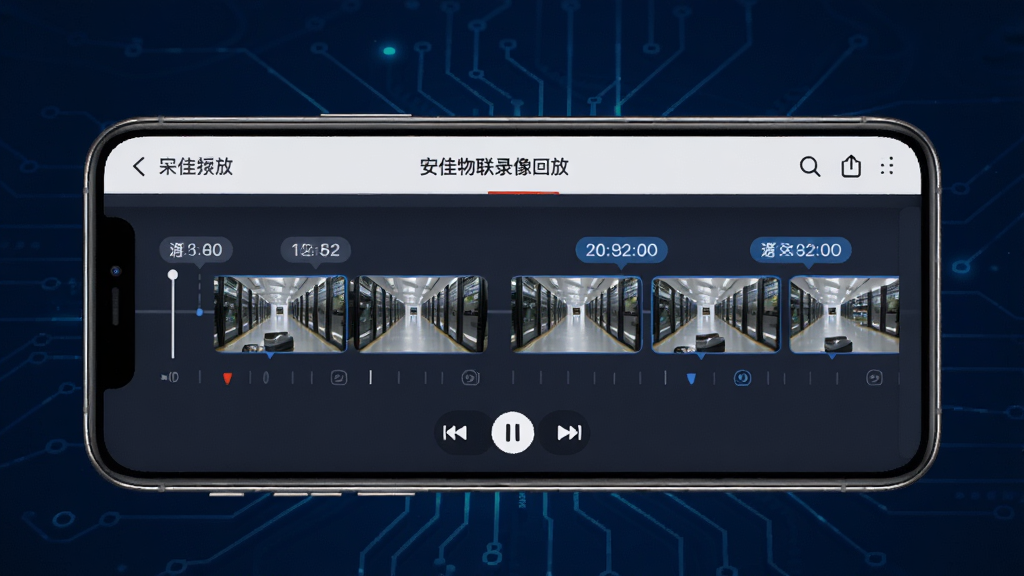 ��������¼��ط���洢����չʾ���������ֻ���Ļ��ʾ¼��ط�ʱ������棬ʱ�����ϱ�ע��ͬʱ��ε�¼��Ƭ�Σ���Ļ�·��в��ſ��ư�ť������Ϊ����ɫ�Ƽ���񣬻��ʸ��壬�ɾ��޶���Ԫ�ء�
