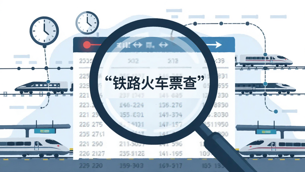 һ��AI���ɵĲ廭������������һ���Ŵ󾵾۽�����·�г�ʱ�̱��ϣ�ʱ�̱��������ű�ע����·��Ʊ�顱��������Χ�и����г���Ӱ��վ�������ߡ�����Ϊ���й�ͼ�����Ϊ��ƽ���Ƽ��磬ϸ�ڰ���ʱ��ͼ�ꡢվ̨Ԫ�أ������������ɾ��޶���Ԫ�ء�