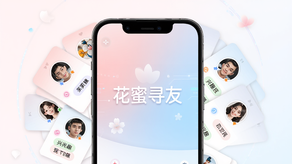 ����Ѱ������ƥ����棬�ֻ���Ļ��չʾ����û���Ƭ���������У�ÿ�ſ�Ƭ����ͷ�����Ȥ��ǩ�������ǵ���ɫ��ǳ��ɫ���䣬���Ƽ�������ܰ�н�ϣ����������С�����Ѱ�ѡ��������������������ʸɾ����޶���Ԫ��