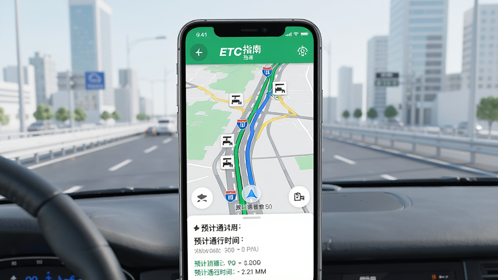 һ��չʾ����ETCָ��·�߹滮���ܵ���ͼ������Ϊ�ֻ���Ļ��ʾ��ͼ�������棬��ͼ�ϱ�ע���ٹ�··�ߺ��շ�վͼ�꣬��Ļ�·���ʾ·�������Ԥ��ͨ��ʱ�䣬����Ϊ���ĳ��е�·��������������ˬʵ�ã����ʸ��壬�ɾ��޶���Ԫ��