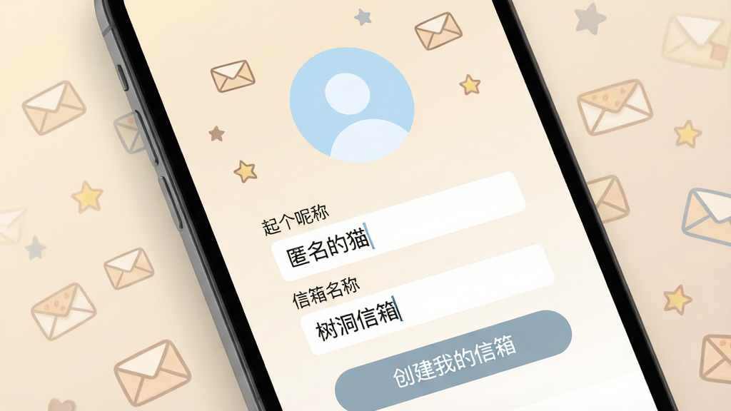 ��������APP�����������棬�ֻ���Ļ��дչʾ���䴴��ҳ�棬����������һ��ǳ��ɫԲ��ͷ��ռλ�����·��С�����ǳơ��͡��������ơ����������������ڷֱ���ʾ��������è���͡��������䡹��ҳ��ײ���һ��Բ�Ǿ��ΰ�ťд�š������ҵ����䡹����������͵Ľ�����ɫ����Χ��׺���ŷ�����ǵ�Сͼ�꣬�������Լ�����������������ɾ��޶���Ԫ��