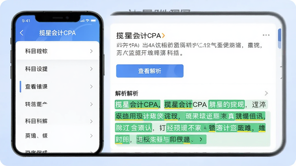 �ֻ���Ļչʾ�����ǻ��CPA�������棬����ǿ�Ŀ�б����Ҳ�����Ŀ��Ƭ����Ŀ�·��С��鿴��������ť��������������ɫ������ע�ؼ��ʣ������ǵ���ɫ���䣬��������񣬻����������޶���Ԫ��