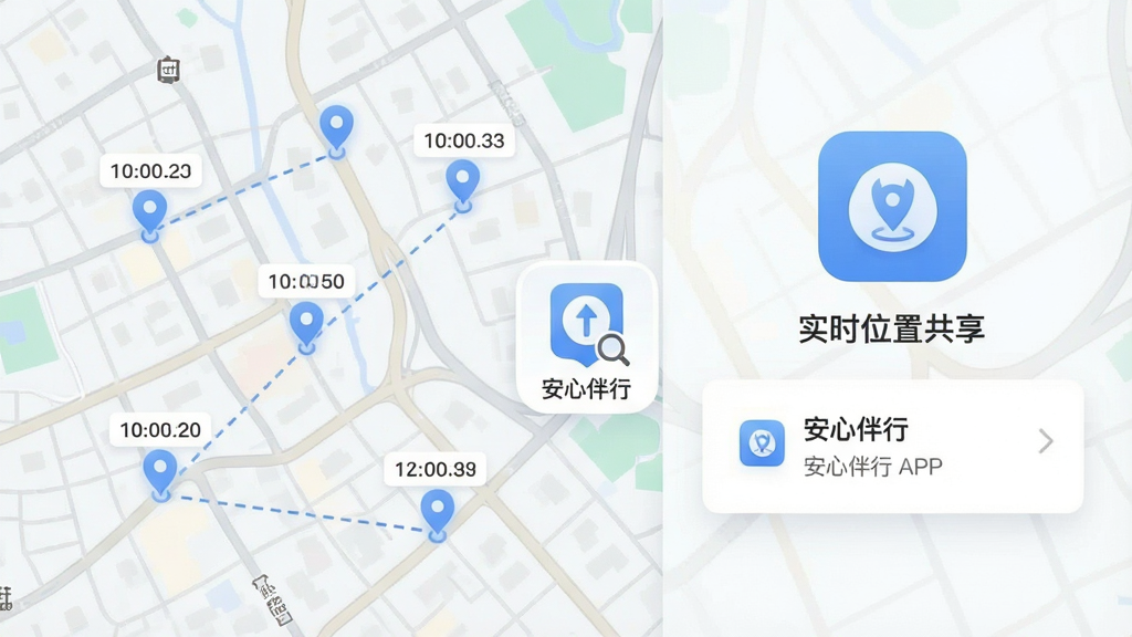 ����չʾһ�ų��е�ͼ�ĸ��ӽ��棬��ͼ�ϱ�ע�˶������ʱ�����λ�õ㣬�����������γɳ��й켣����ͼһ�������Ű��İ���APP��ͼ��͡�ʵʱλ�ù��������������岼�ֲ�����ͼ���ĵķ����ṹ�����Ϊ�ִ���ƽ��UI��ƣ�ϸ�ڰ�����͵���ɫ��λͼ�ꡢǳ��ɫ��·�����Ͱ�ɫ��Ƭʽ��Ϣ�򣬻����������ɾ��޶���Ԫ��