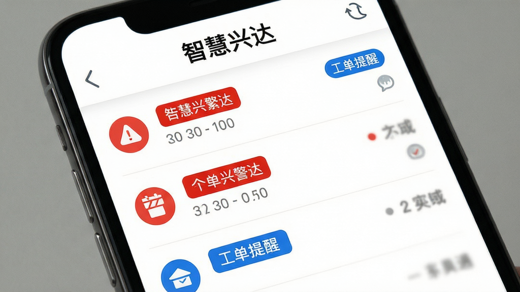 �ǻ��˴�App��Ϣ֪ͨ���棬�ֻ���Ļ��չʾ�����澯�빤�����ѣ���ɫ����ɫ��ǩ���ֽ����̶ȣ������࣬ͼ��������������ʾ���ǻ��˴����ɫ�������������ȣ��޶���װ��