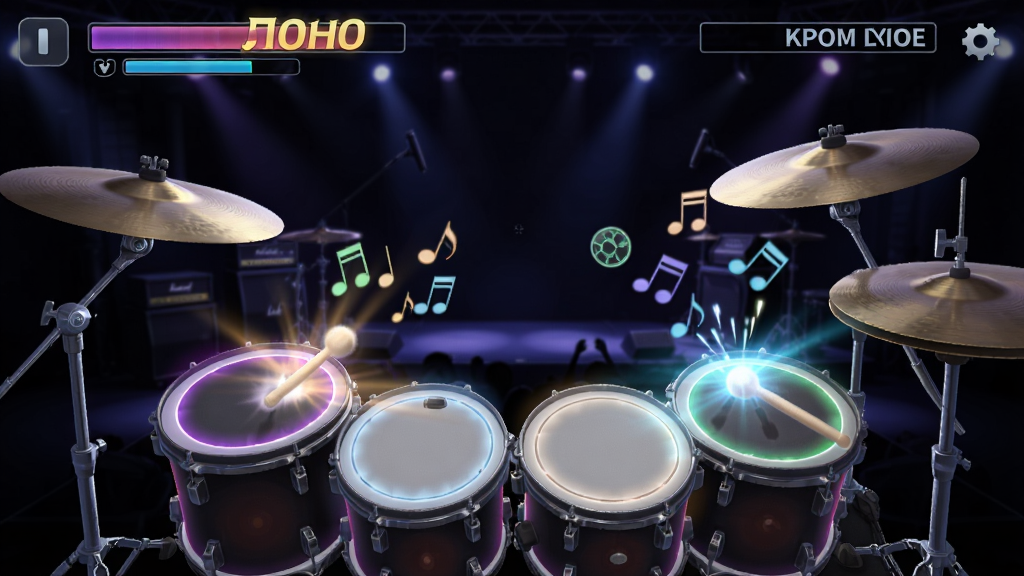 KPOP Drum ��Ϸ���棬������汻�û�ʱ������Ч�������ɳ�����Ļ�Ϸ���ʾ�������͵÷֣���������ɫ��̨�������ţ������������ɾ��޶���Ԫ�ء�
