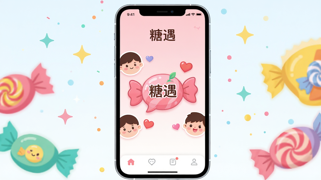������һ���������ֻ���Ļ����Ļ����ʾ��������Ӧ�ý��棬����������һ���ǹ���״���������ݣ�������Χ������΢Ц�Ŀ�ͨͷ��Ͱ���ͼ�ꡣ���ֲ��þ��жԳƹ�ͼ���ֻ������в�ɫ�ǹ�ֽ���ǹ��׺���Ű��࣬���Ϊ���¿�ͨ��ƽ����ϸ���ϣ�����������Ϊ���������������ǵ���ɫ���䣬�ײ��е�����ͼ�ꡣ���ʸ��壬�ɾ����޶���Ԫ�ء�
