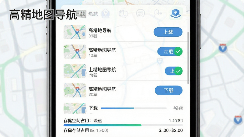 �߾���ͼ�������ߵ�ͼ�������棬�������ֻ���Ļ��ʾ�����б������ذ�ť�������س����Ա�����ɫ�Թ�ͼ�꣬��Ļ�·���ʾ�洢�ռ�ռ���������Ϊ����б�ʽ��ƣ�ϸ�ڰ�����ͼ����ͼ�����ؽ��������洢�������֣����������ɾ��������д��С��߾���ͼ���������֡�
