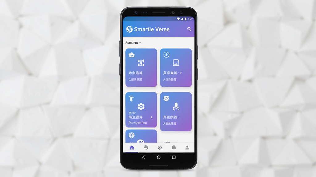 һ��չʾ Smartie Verse Ӧ����������ֻ�����ͼ������Ϊһ��������׿�ֻ�����Ļ����ʾӦ����ҳ�����ְ����������������в����ܿ�Ƭ���͵ײ��������������Ű�����ˬ�����Ϊ�ִ���ƽ���Ƽ��磬ϸ����ʹ�����Ͻ�����Ϊ��ɫ��������Ϊ�黯��ǳɫ�������������������ɾ����޶���Ԫ�ء�