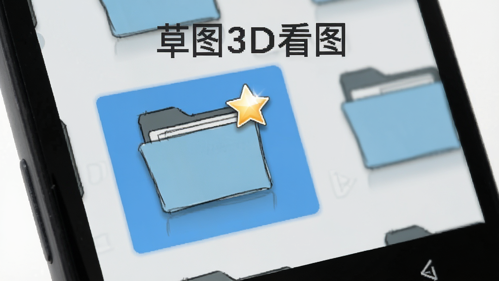 一部安卓手机屏幕显示草图3D看图软件的文件管理界面,界面中有一个文件夹被高亮标记为快捷入口,文件夹图标带有星标,背景为浅灰色,整体布局简洁,风格实用导向,细节包含文件夹阴影与星标光泽,画质清晰,无多余元素,图片中文字标注“草图3D看图”
