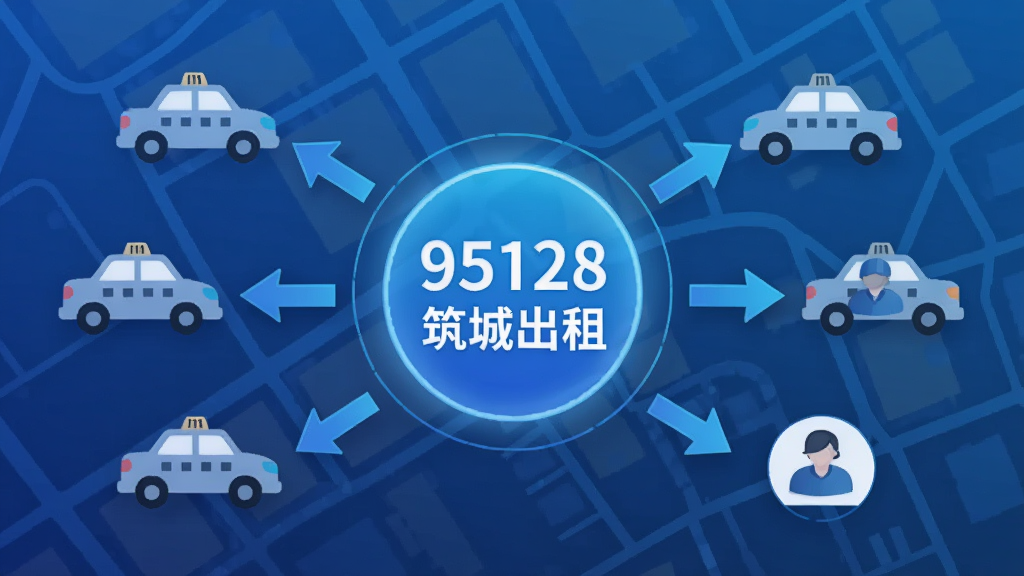 画面展示一个智能派单系统的示意图,中心是一个发光的圆形图标,标注