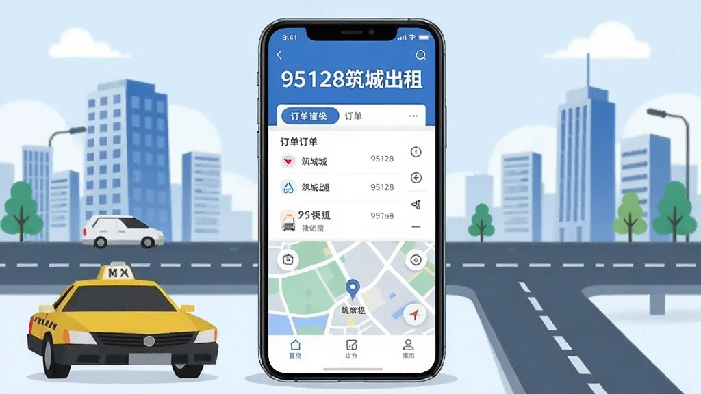画面中央展示一部智能手机,手机屏幕上显示