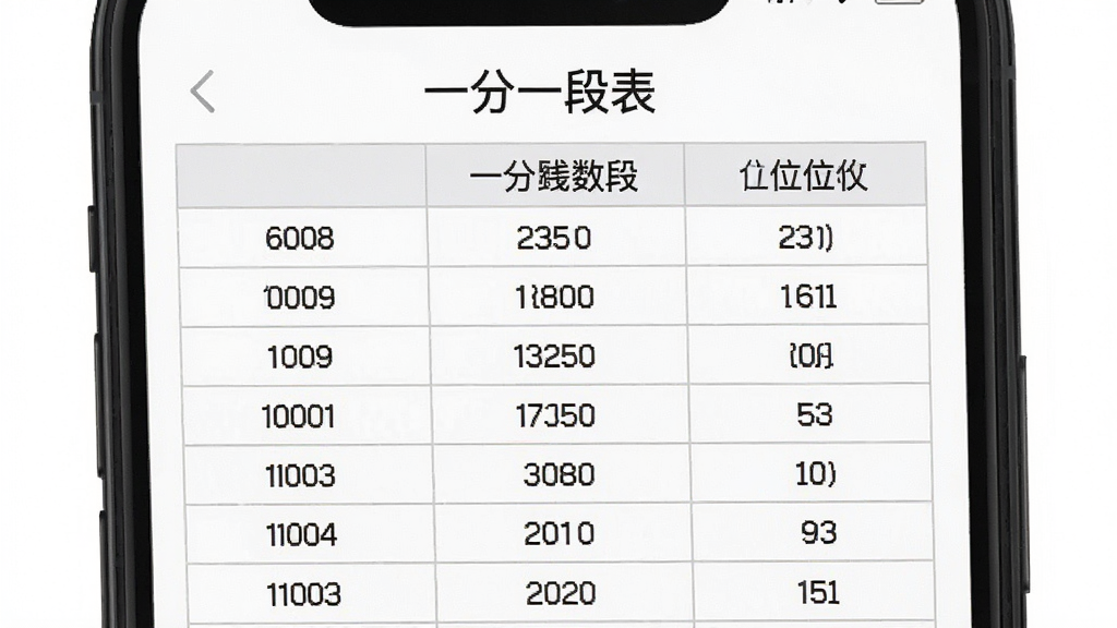 一张手机应用界面截图风格的图片,画面中手机屏幕显示一个表格,表格左侧是年份列表,右侧是分数线数值和位次数据,表格上方有“一分一段表”标题,背景为白色,整体布局清晰,风格为移动端应用UI,细节上数字和文字清晰可读,画质高清,干净,无多余元素