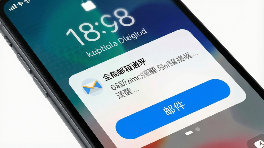 全能邮箱助手 新邮件推送通知 手机锁屏界面 邮件提醒卡片 撰写邮件按钮 扁平化设计 蓝色点缀 高清画质 无多余元素
