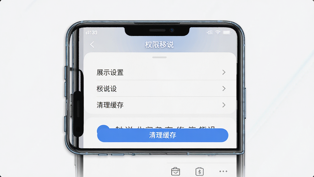 触说 移动端操作界面 展示权限设置页面和清理缓存按钮 布局上下结构 排版清晰 风格写实 细节准确 画质高清 干净 无多余元素