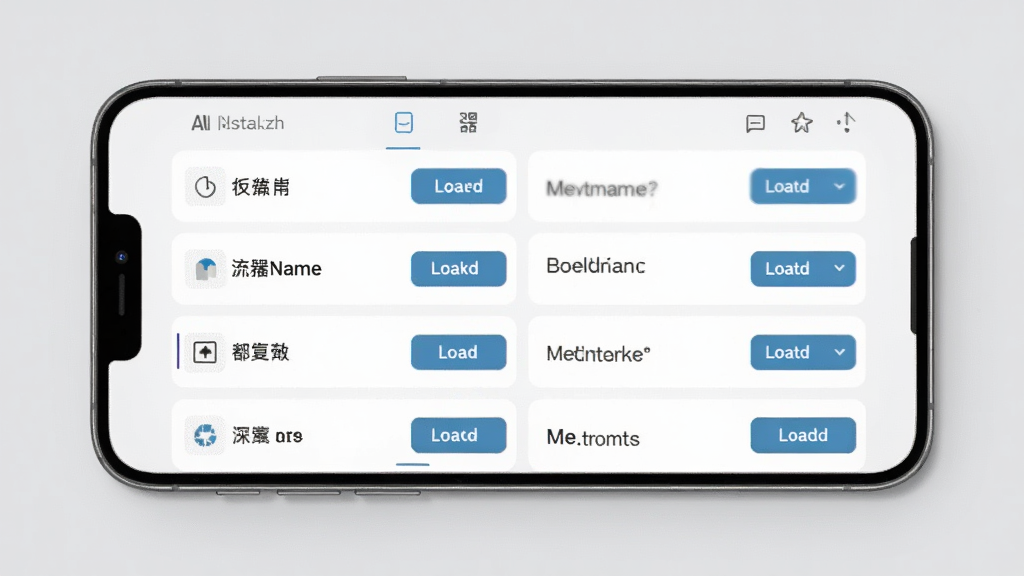 一张展示多点自动连点点击器方案保存与加载功能的界面图,画面中手机屏幕显示方案列表,每个方案有名称和加载按钮,背景为浅灰色,布局整齐,风格简约商务,细节清晰,画质高清,干净无多余元素