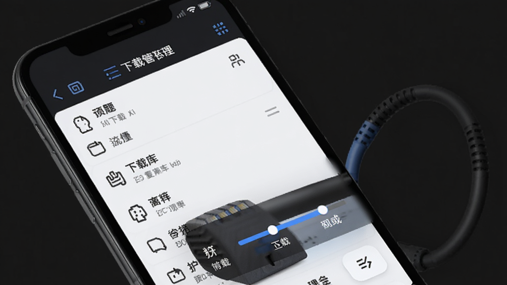 电工复审考试离线下载管理界面,手机屏幕显示已下载题库列表与下载进度条,背景为深色模式,突出省流量与便捷性