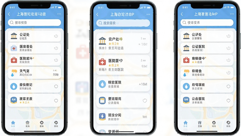 �Ϻ�����APP�����ѯ���ܽ��棬����Ϊ���������ѯ����б�������Ϊ����Ƭ���У��������ǳɫ��ϸ�ڰ�����֤����ҽԺ��������ͼ����������Ŀ�����ʸ���ɾ����޶���Ԫ��