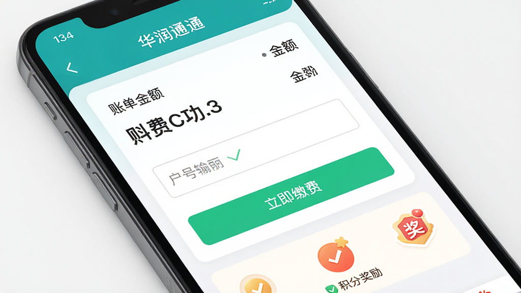 ����ͨ����ɷѹ��ܽ���չʾ����������Ϊ�ֻ���Ļ��д����Ļ��ʾ����ͨAPP�ڵ�ˮ��ȼ���ɷ�ҳ�棬�����˵�����������������ɷѰ�ť������Ϊ����Ƭʽ�Ű棬���Ϊ��ˬǳɫϵ��ϸ���нɷѳɹ���ʾ�ͻ��ֽ���ͼ�꣬���ʸ��壬�ɾ����޶���Ԫ��