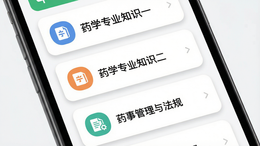 执业药师智题库题库分类界面截图,画面展示手机屏幕内多个科目分类卡片整齐排列,卡片上有