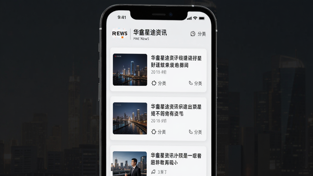 主体是华鑫星途资讯页面,布局为手机屏幕展示财经新闻列表,排版为卡片式信息流,风格为清新阅读风,细节包括新闻缩略图、标题文字、时间标签、分类图标,画质高清,干净,无多余元素