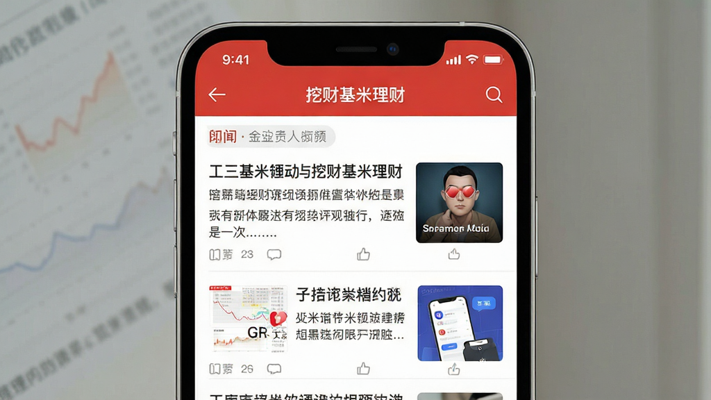 一张手机应用资讯阅读界面图片,画面展示挖财基米理财资讯列表页,布局为顶部导航栏下方图文资讯流,风格为新闻资讯类清爽排版,细节包含标题文字和缩略图,画质高清干净无多余元素