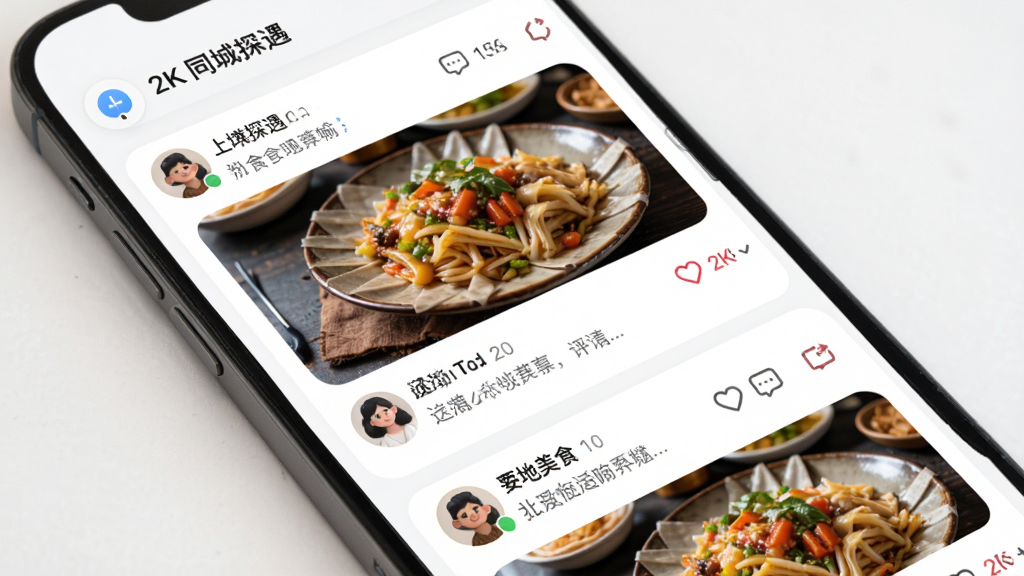 ����Ϊͬ��̽��APP��̬�������棬��Ļ����ʾ���û������ı�����ʳ��Ƭ�����ֶ�̬������Ϊ�ٲ�����Ϣ�������Ϊ��������UI��ƣ�ϸ�ڰ������ް�ť���������ݡ�ͷ��Բ�Ǵ���������2K���壬�ɾ����޶���Ԫ�ء�